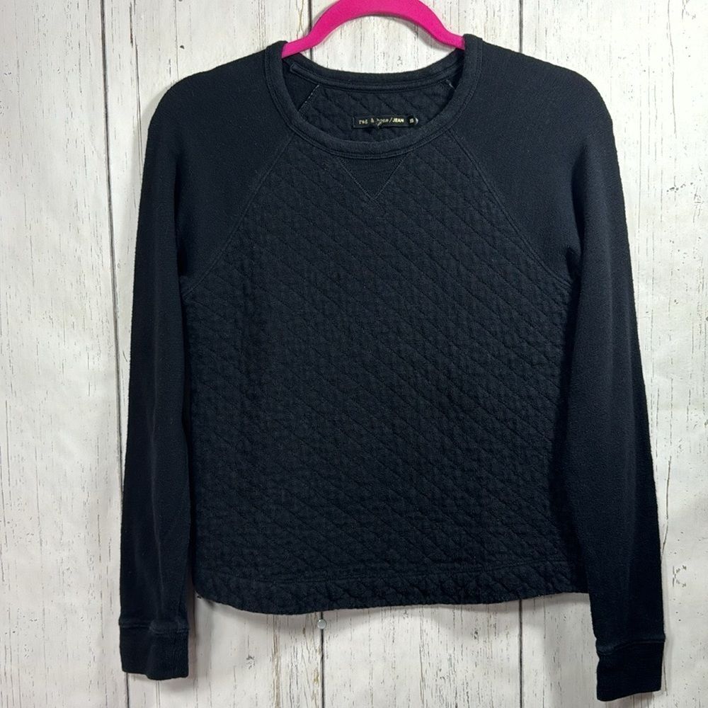 Rag & Bone Quilted Crewneck Black Pullover Long Sleeve Womens Sweater